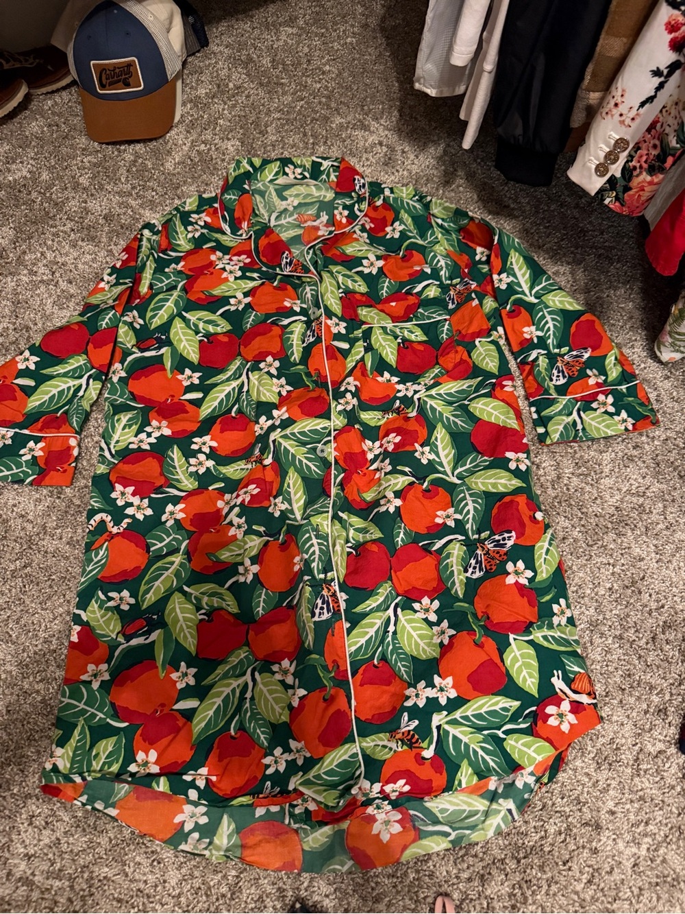 Printfresh Green Nightshirt with Red & Orange Fruit Print